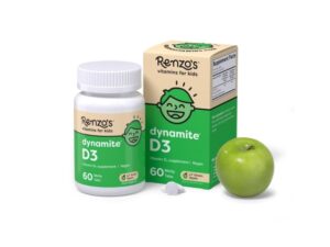 Renzo's Dynamite Vitamin D3 - Dissolving Kids Vitamin D3-60 Sugar-Free Melty Tabs, Lil’ Green Apple Flavored