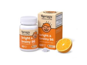 Renzo's Bright & Brainy Vitamin B6 - Dissolving Kids Vitamin B6-60 Sugar-Free Melty Tabs, Oh Oh Oh Orange Flavored