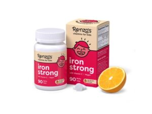 Renzo's Iron Supplements for Ages 2+ - Dissolvable Vegan Iron Supplement with Vitamin C - Sugar Free, Oh-Oh-Oh Orange Flavor, 90 Melty Tabs